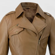 Women's Tan Leather Biker Jacket — Downham