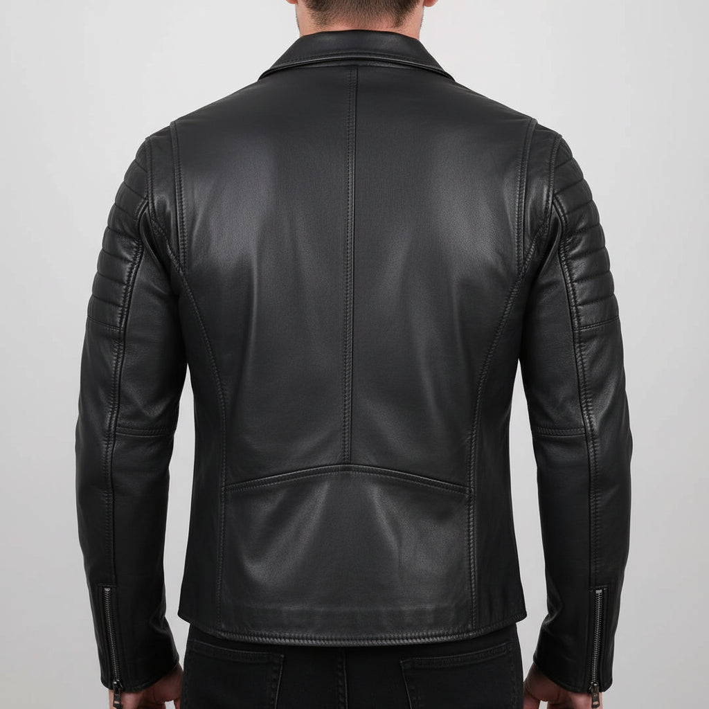 Men's Handmade Black Genuine Leather Jacket Slim Fit Zip Closure Vintage Style