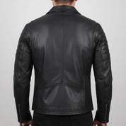Men's Handmade Black Genuine Leather Jacket Slim Fit Zip Closure Vintage Style