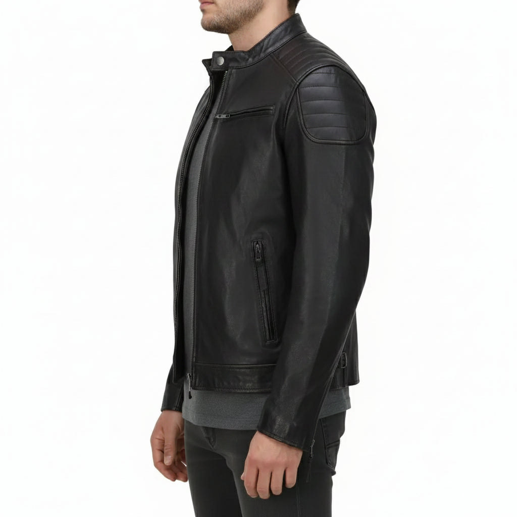 Handmade Men's  Black Leather  Biker Jacket, Vintage Style  Slim Fit Jacket