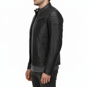 Handmade Men's  Black Leather  Biker Jacket, Vintage Style  Slim Fit Jacket