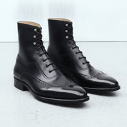 Men's Black Wingtip Leather Oxford Boots
