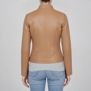 Women's Tan Leather Biker Jacket — Cary