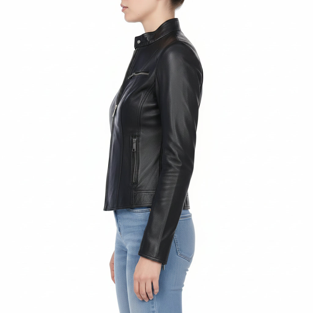 Women's Black Leather Biker Jacket