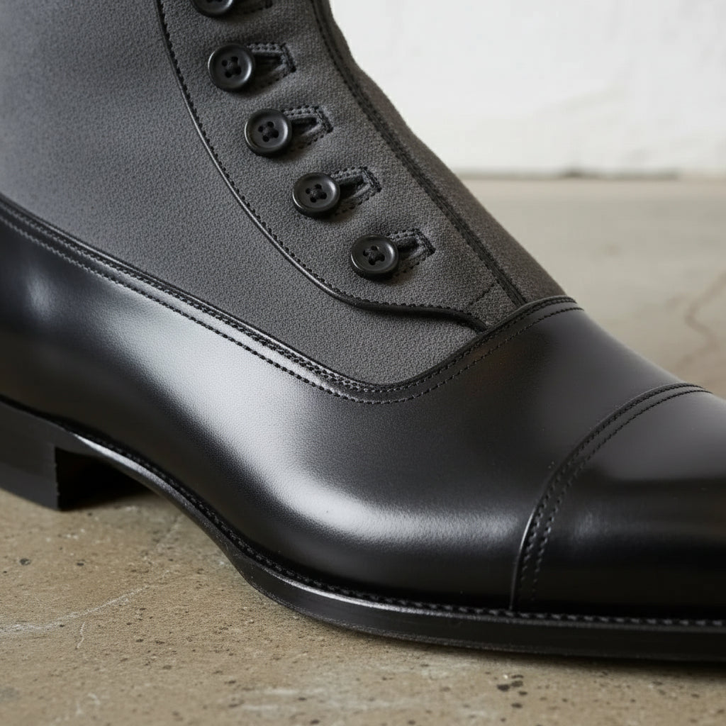 Handmade Men's Two Tone Formal Boot, Button Up Boot, Cap Toe Ankle Boot