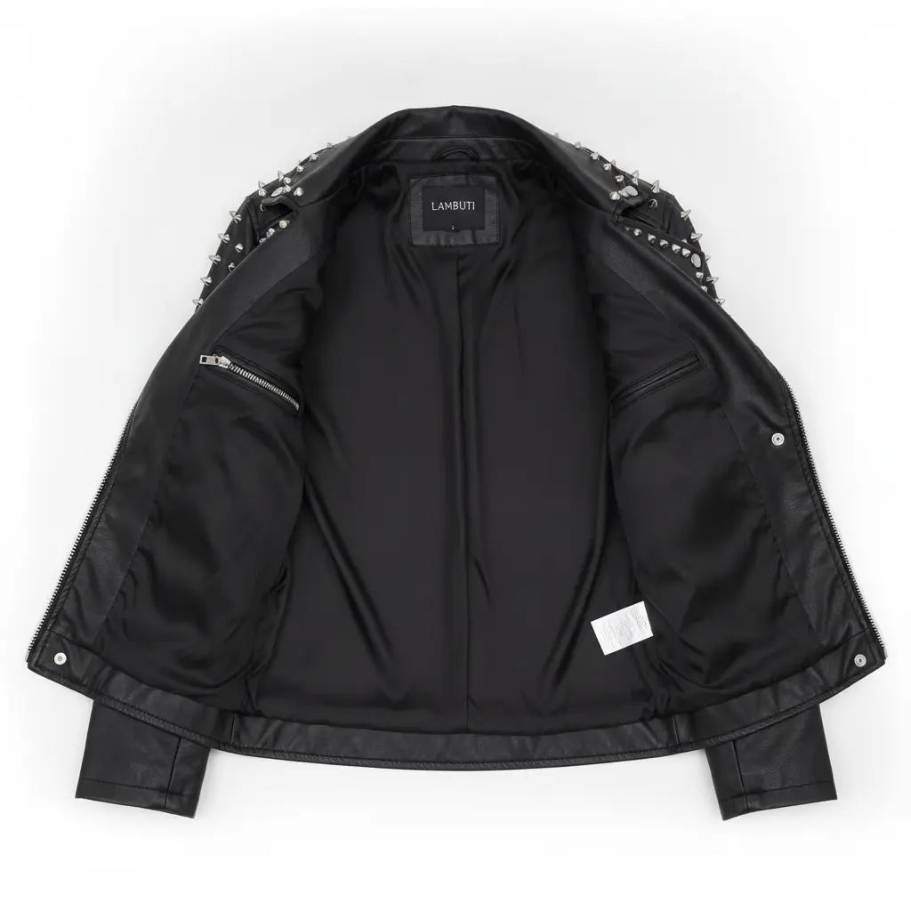 Women's Black Studded Leather Biker Jacket — Hammersley