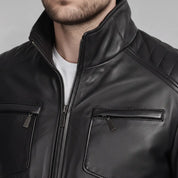 Men's Black Leather Cafe Racer Jacket — Donham