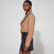 Women's Tan Studded Leather Biker Jacket — Tilton