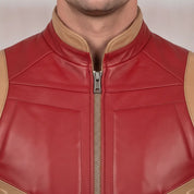 Men's Tan and Red Leather Cafe Racer Jacket — Glatton