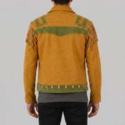 Men's Mustard Yellow and Olive Green Fringed Suede Trucker Jacket — Hurlingham