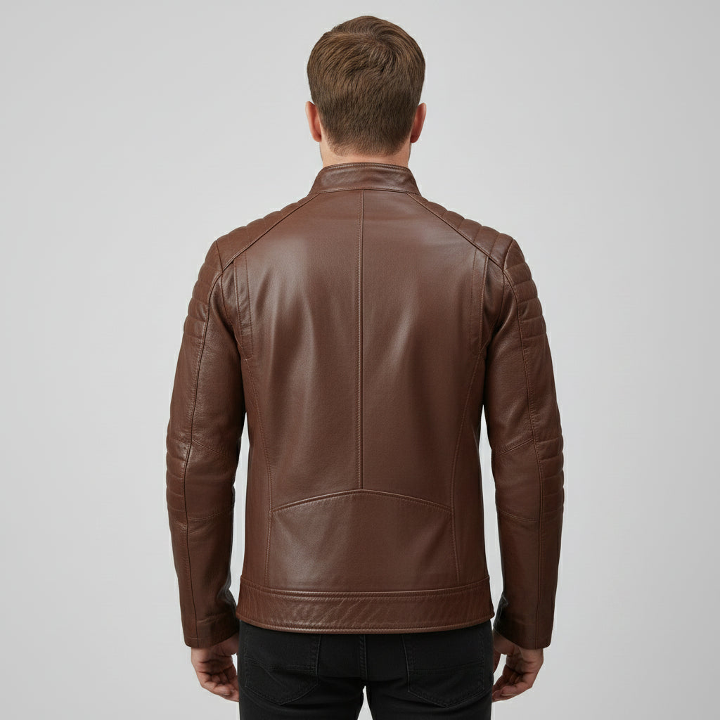 Handmade Men Antique Brown Leather Bomber Jacket, Men Biker Leather Jacket