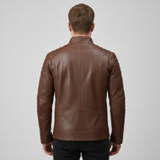 Handmade Men Antique Brown Leather Bomber Jacket, Men Biker Leather Jacket