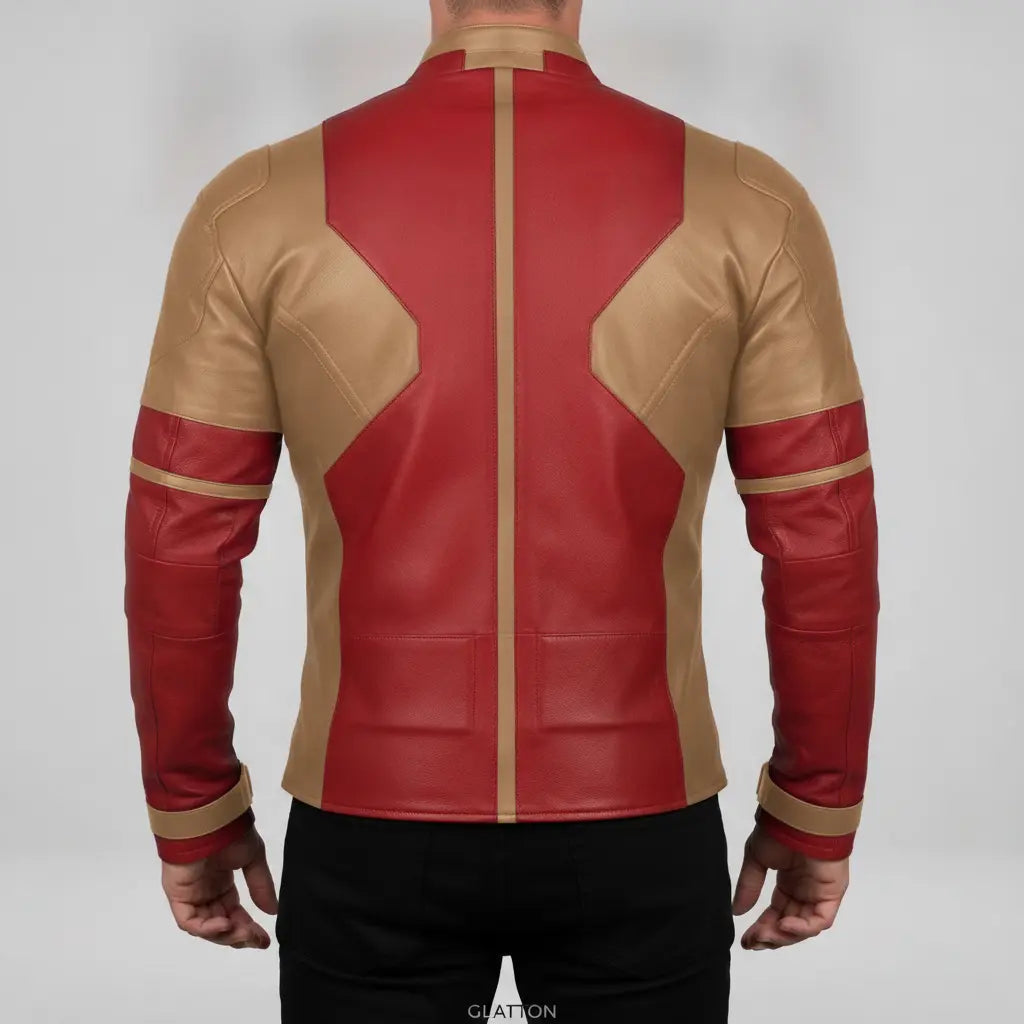 Men's Tan and Red Leather Cafe Racer Jacket — Glatton