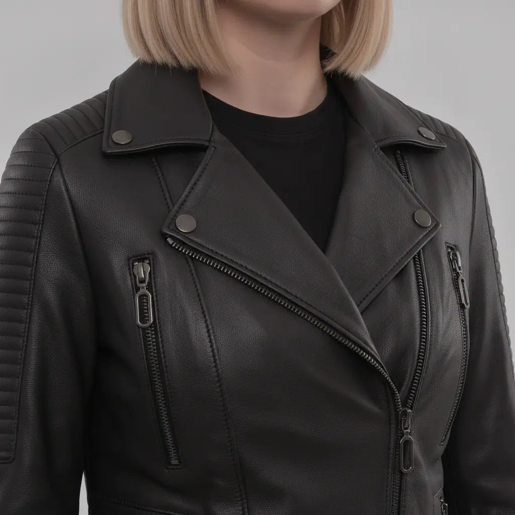 Women's Black Leather Biker Jacket — Askwith