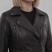 Women's Black Leather Biker Jacket — Askwith
