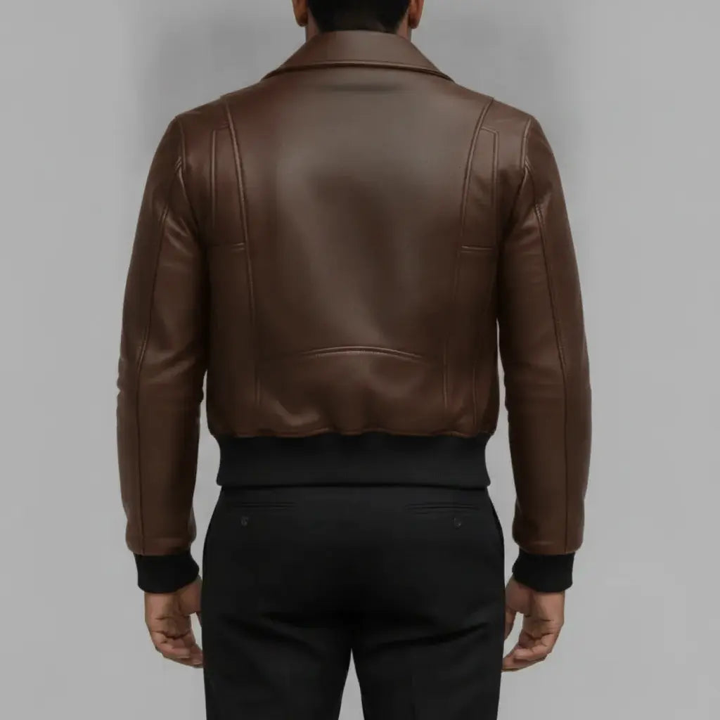 Men's Brown Leather Moto Bomber Jacket — Abberall