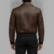 Men's Brown Leather Moto Bomber Jacket — Abberall