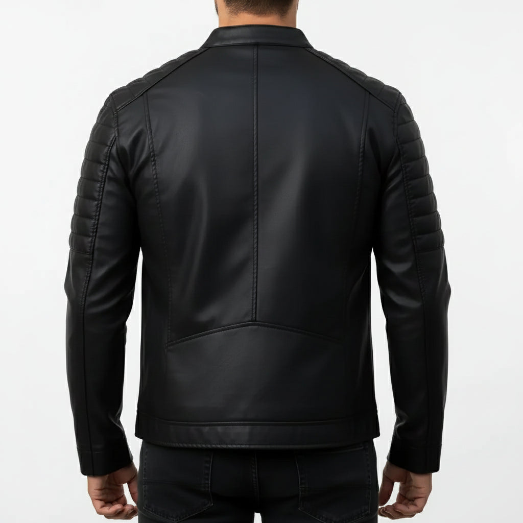 Men's Black Slim Fit Front Zip Genuine Leather Jacket