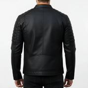 Men's Black Slim Fit Front Zip Genuine Leather Jacket