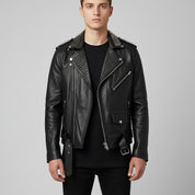 Men's Black Studded Biker Full-Grain Leather Jacket