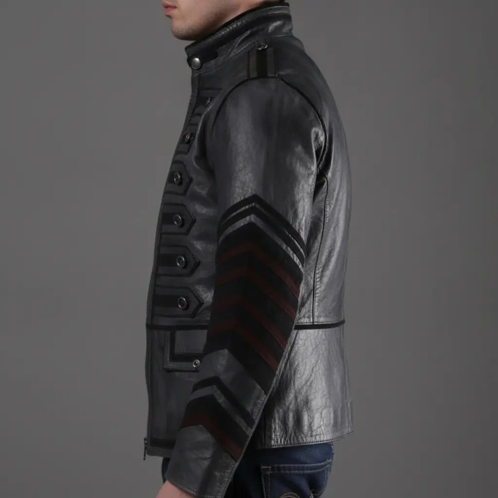Men's Faded Black Distressed Leather Band Jacket — Abberdon