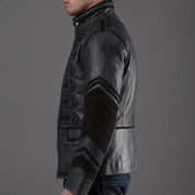 Men's Faded Black Distressed Leather Band Jacket — Abberdon