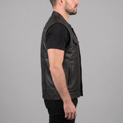 Men's Black Leather Biker Vest — Isham