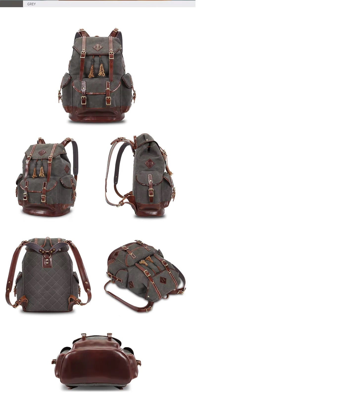 brown canvas mini backpack Dark Grey and Brown Canvas Backpack