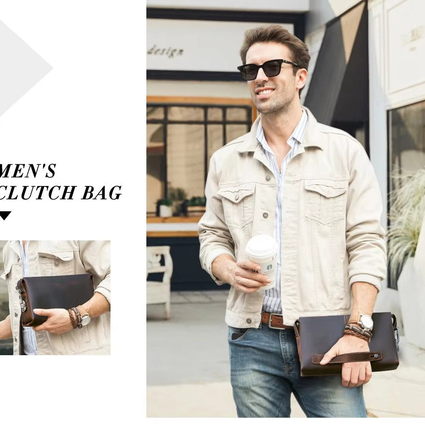 Multi-Compartment Men’s Leather Clutch, Anti-Theft Organizer Bag