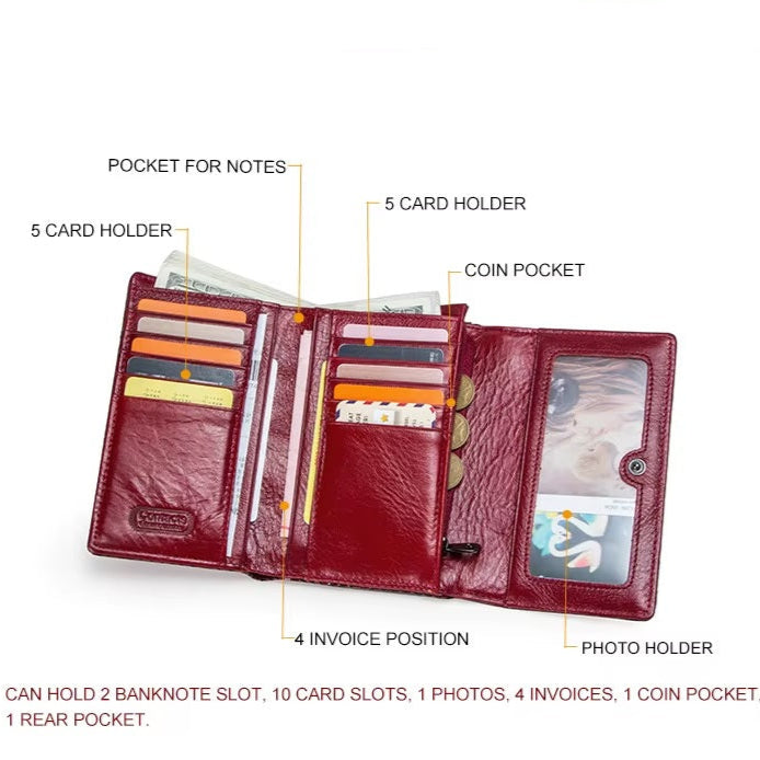 Women's 10 Card Slots Leather Purse