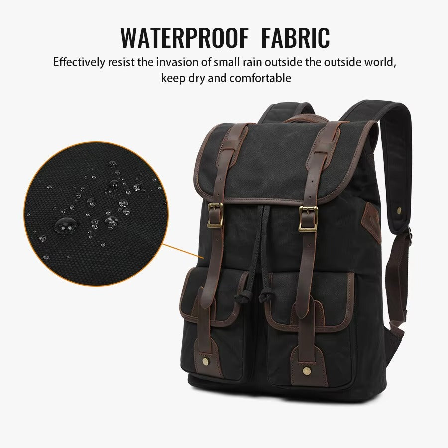 rains drawstring backpack Men's Black and Brown Canvas Drawstring Backpack