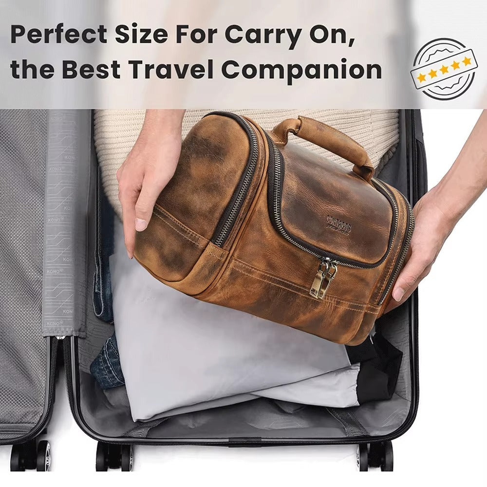 Men's Brown Leather Toiletry Bag