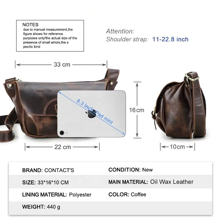 Unisex Retro Leather Crossbody Bag – Fits 8.3" iPad