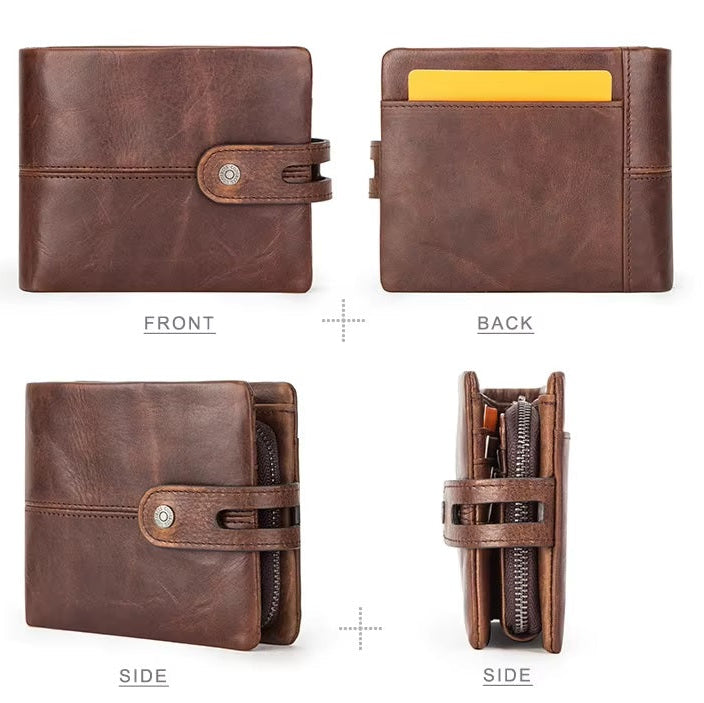 Vintage Leather RFID Clutch Wallet With Hasp Coin Purse