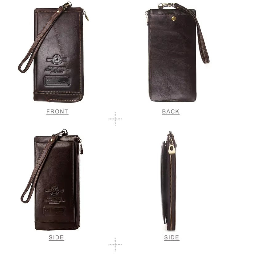 Slim RFID Wallet for Men - Genuine Leather Wallet with Phone Holder