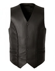 Men Black Leather Vest, Mens Fashion Rock Punk Leather V Neck Vest