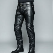Men's Leather Biker Pants, Heavy-Duty Punk Rock Trousers