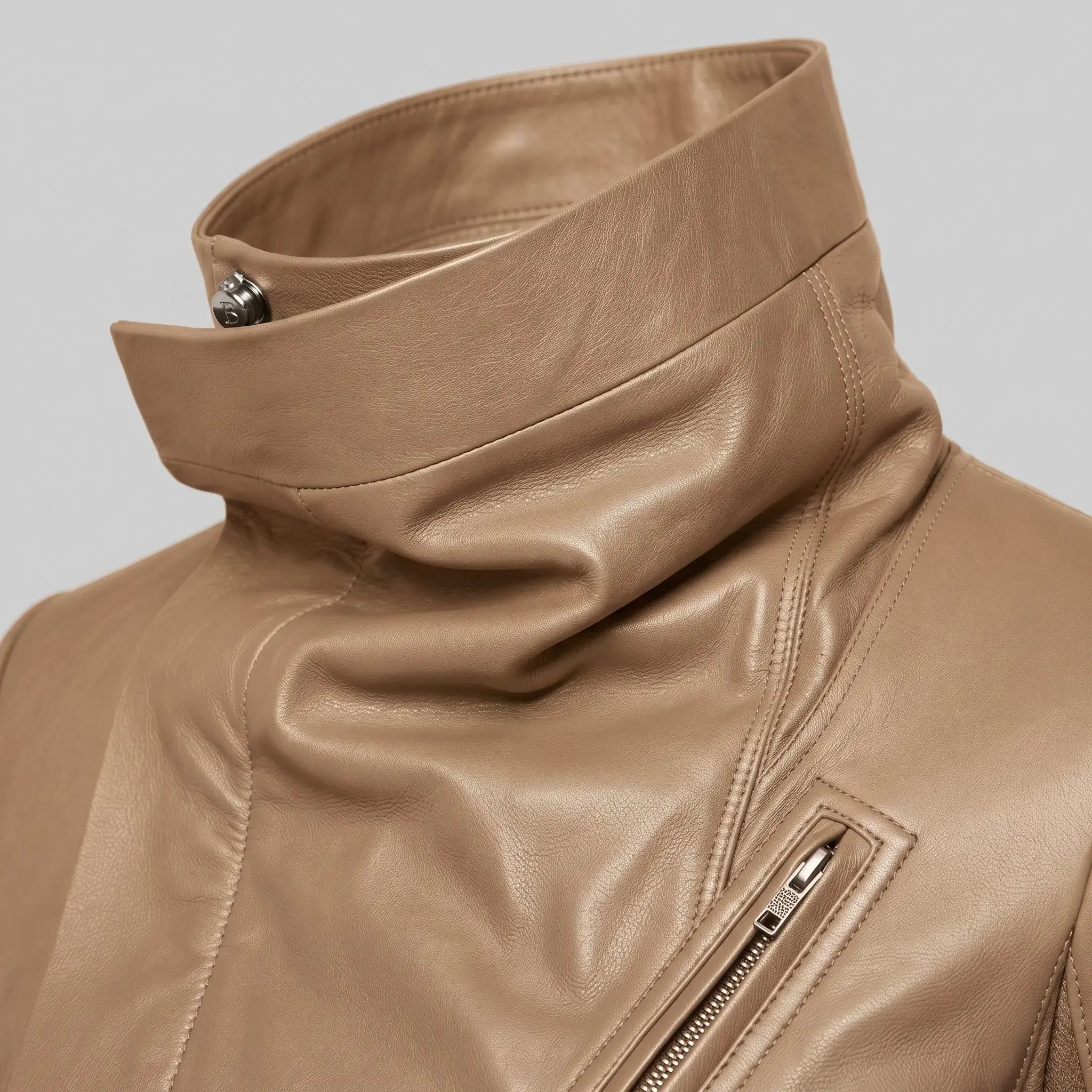 Women's Tan Asymmetric Zip Leather Biker Jacket — Harrogate