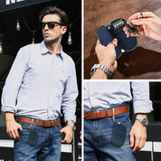 Men's Full-Grain Leather Key Wallet - Retro Zippered Car Key Organizer Case