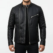 Men's Black Slim Fit Front Zip Genuine Leather Jacket