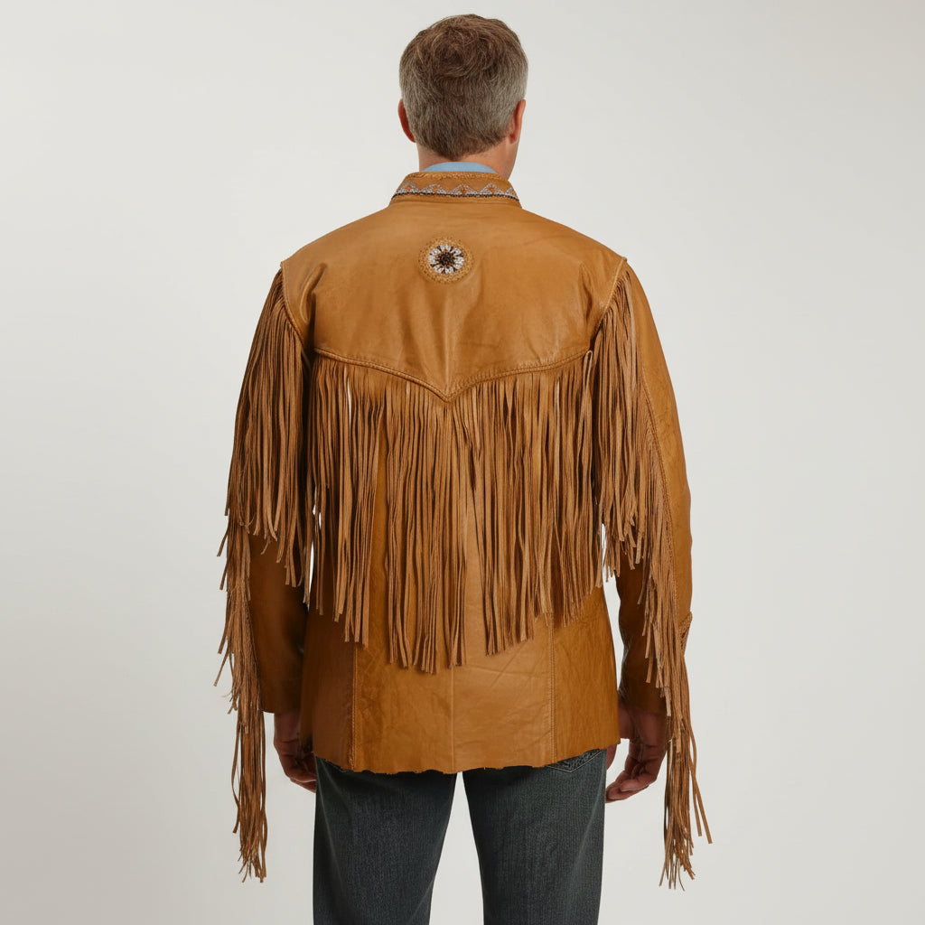 Men's Fringe Western Cowboy Full-Grain Leather Jacket