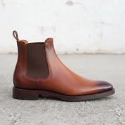 Men's Brown Burnish Plain-Toe Leather Chelsea Boots — Hertford