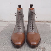 Men's Brown and Grey Plain-Toe Leather Ankle Boots — Challow