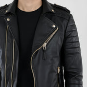 Handmade Men Black Leather Motorcycle Jacket, Winter Fashion Leather Jacket for Men