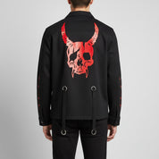Handmade Hand Sewn Men Denim Devil Jacket, Satan Skull Printed Denim Jean Jacket