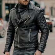 Handmade Men's Black Biker Leather Jacket, Black Sheep Leather Motorcycle Jacket for Men