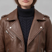 Women's Brown Leather Biker Jacket — Acrefield