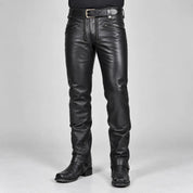 Men's Black Double Zip Leather Moto Pants — Hadley
