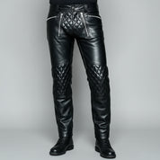 Men's Leather Biker Pants, Heavy-Duty Punk Rock Trousers