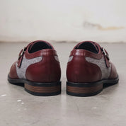 Men's Burgundy and Grey Wingtip Leather and Monk Strap Shoes — Amory